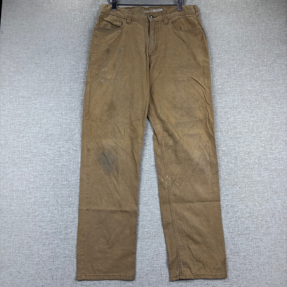 Carhartt Rugged Flex Relaxed Fit 32x34 Workwear Pants Distressed Canvas Tan